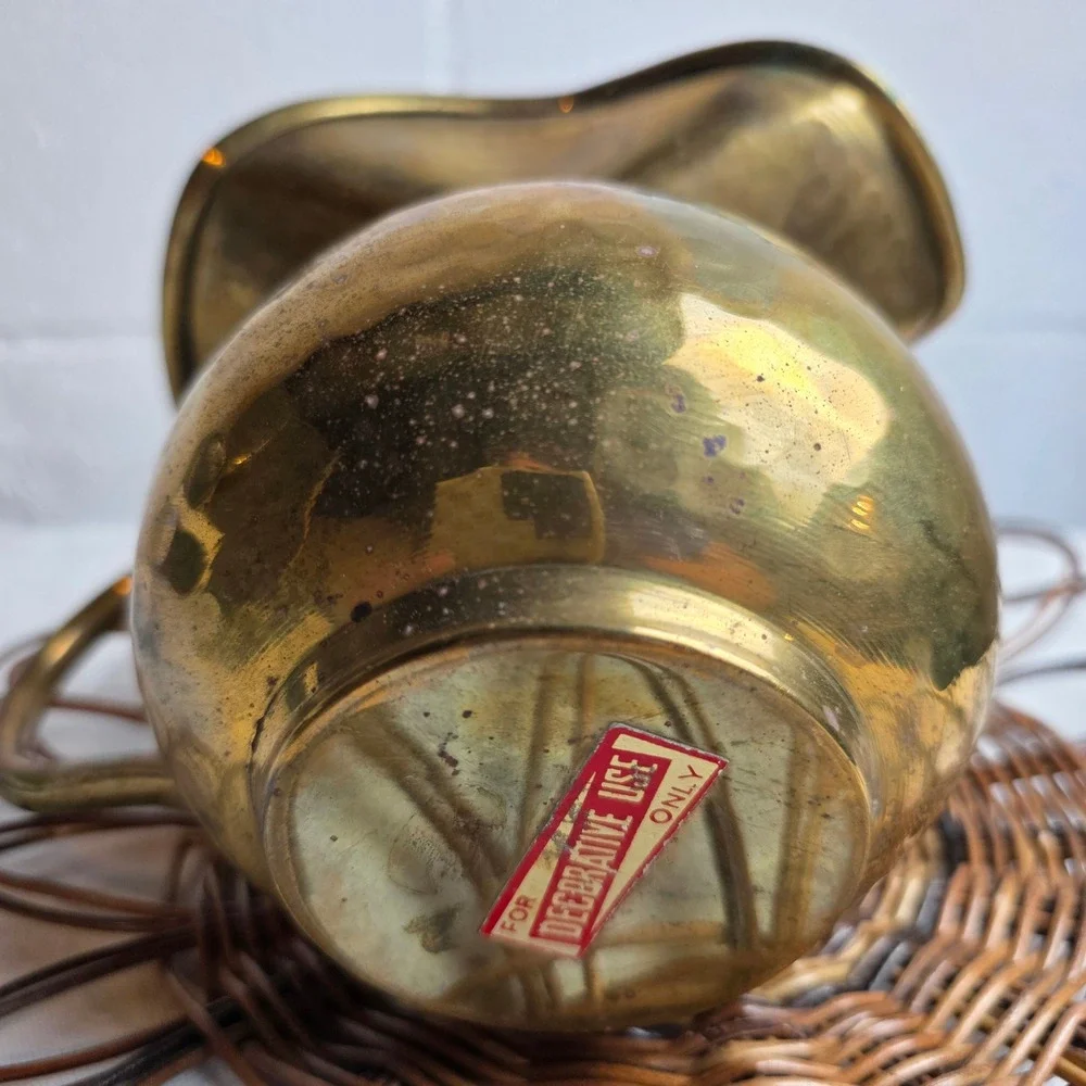 Vintage Hammered Brass Pitcher Decorative Gold Vase Flared Spout Rustic Decor